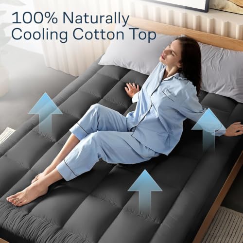 Image of Niagara Sleep Solution 100% Cotton Top Cooling Mattress Topper - Cal King | Cloud-Like Mattress Pad, Breathable, 20 inch Deep Pocket, Back Pain Relief, Perfect for Hot Sleepers, Dark Gray