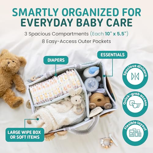 Image of Lily Miles Baby Diaper Caddy Organizer - Large Tote Bag for Newborn essentials Boy or Girl - Baby Shower Basket - Nursery Must Haves - Registry Favorites - Newborn Caddie Car Organizer (Pack of 2)