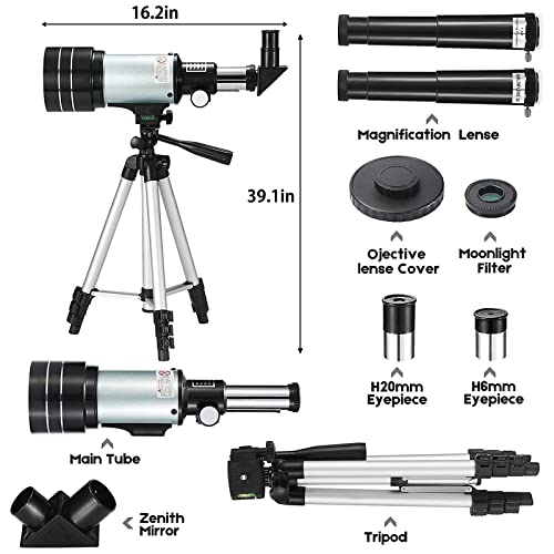 Telescope For Beginners And Kids With Tripod Moon Filter,Adult Professional 70Mm Aperture 300Mm Refracting Telescopes,Astronomy Gifts For Kids - Travel Telescope #TOP2