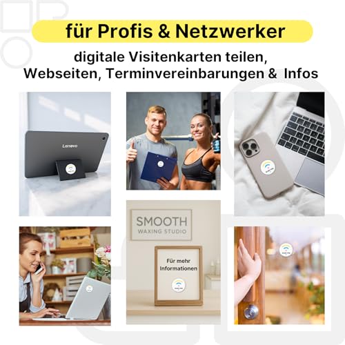 5X Scan Me NFC naklejki NFC – uniwersalnie programowalne do witryn internetowych, mediów społecznościowych i cyfrowych wizytówek – epoksydowy efekt 3D, wielokrotnego użytku, bezdotykowe, Ø 3 cm