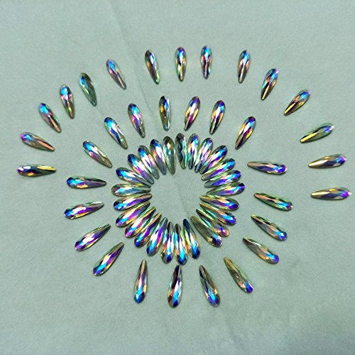 50pcs Sparkly Nail Art Rhinestones Raindrop Crystal Gems Glass Stones Colorful For 3D Nails Decoration (3X10 Teardrop, AB)