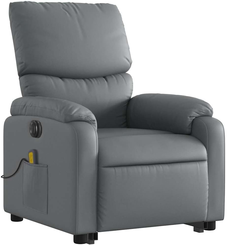 vidaXL Electric Massage Recliner Chair-Gray Faux Leather Power Lift-Assist Vibrating Armchair for Living Room/Seniors