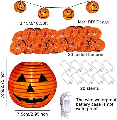 XIYUNTE Halloween Pumpkin Lanterns String Lights, Battery Powered 20 LED Pumpkin String Lights, DIY 3D Jack-O-Lantern Orange Pumpkin Lights for Indoor/Outdoor Halloween Decorations