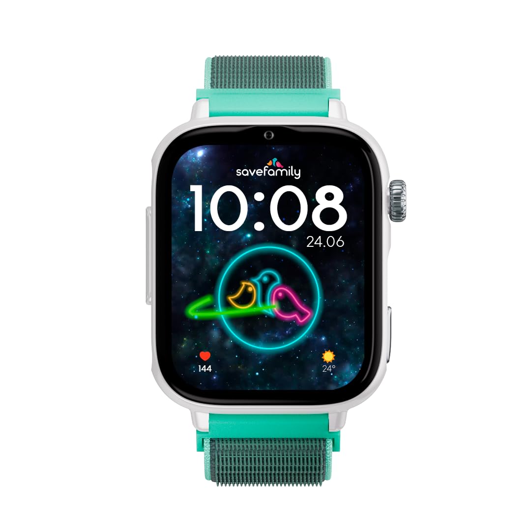 SaveFamily SaveWatch Plus 2 | Reloj Inteligente Niño con Localizador GPS, Llamada, Vídeo, Whatsapp, Spotify, App Store | SIM Incluida - Esfera Blanca y Correa de Tela Ocean