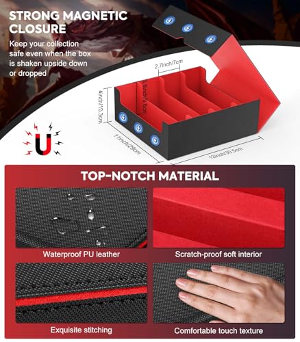Image of MoKo Trading Card Storage Box, 3000+ MTG Deck Box with 24 Colorful Dividers & 4 Card Supporters, Commander Card Deck Case Fits for Magic Game Cards, YugiOh, TCG, PTG and Sport Cards, Black Red