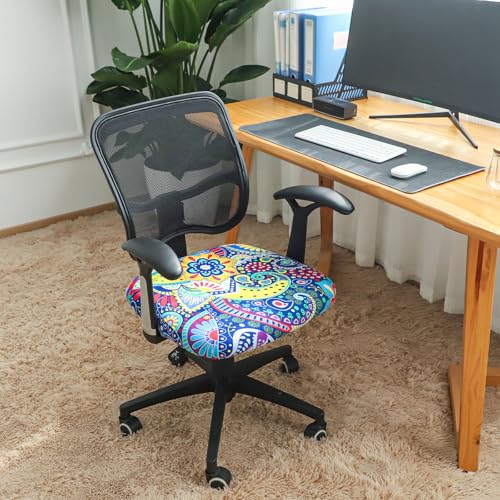 Image of FORCHEER Office Chair Seat Cover 19x19 inch Printed Stretchable Small Fitted Computer Desk Chair Seat Cushion Slipcover-Boho