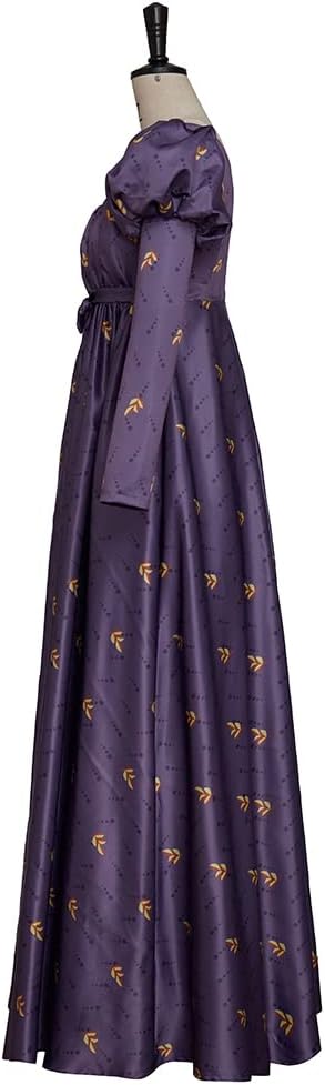 Regency Empire Jane Austen Vintage High Waistline Tea Party Ball Gown Purple Floral Puffy Sleeve Dress - Image 3