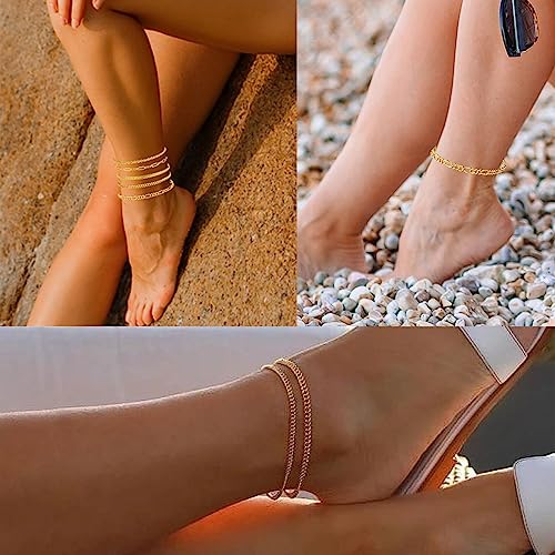 14K Gold/Sterling Silver Plated Anklet Bracelets for Women Waterproof Plus Size Cuban Link Chain Ankle Bracelet for Large Ankle 9-12inch4