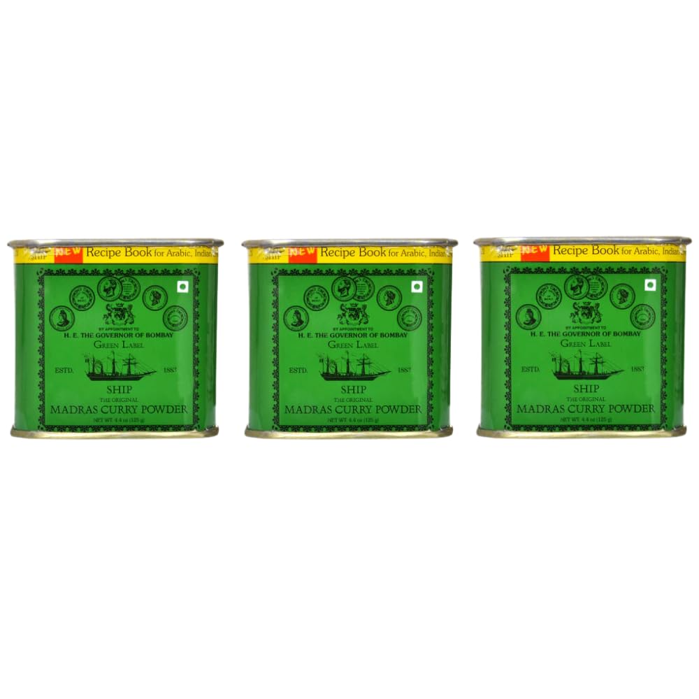 Ship Madras Curry Powder 125g x 3 Pack | Authentic Indian Spice Blend for Veg & Non-Veg Cooking | Curry Masala for Chicken, Meat, Vegetables | Sabzi & Biryani Masala | Natural, Gluten-Free | Recipe Book Included