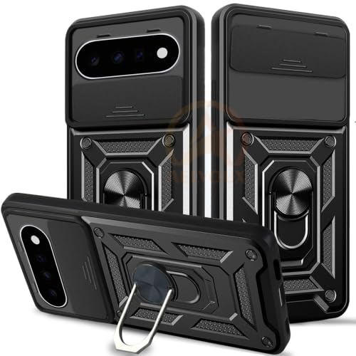 Image of Armor Bumper Back Cover Case for Google Pixel 11 Pro XL Rotating Camera Cover, Ring Holder & Kickstand | Heavy Duty & 360 Degree Protection Back Cover for Google Pixel 11 Pro XL (Black)