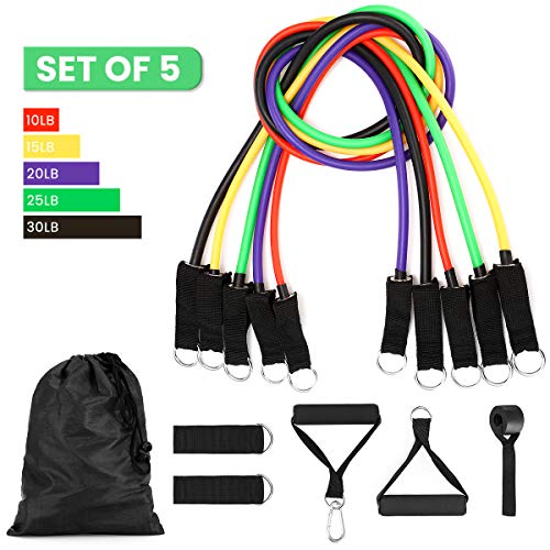 PATHONOR Bande de Résistance Set, Bandes de Fitness Elastiques Musculation Kit avec Poignées?avec Ancre de Porte/Poignées/Sangle de Cheville/étui de Transport pour Yoga Pilates Fitness Entraînement