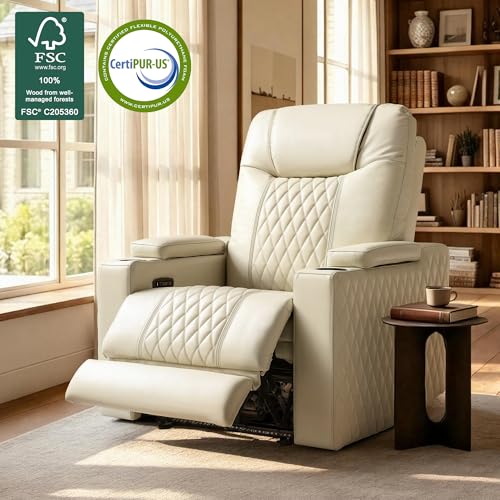 Image of MCombo Oversized Power Recliner Chair with Adjustable Headrest & LED Light for Adults, Zero Gravity Recliner with USB & Type C Ports, Cup Holders for Living Room & Home Theater, Faux Leather HTS401