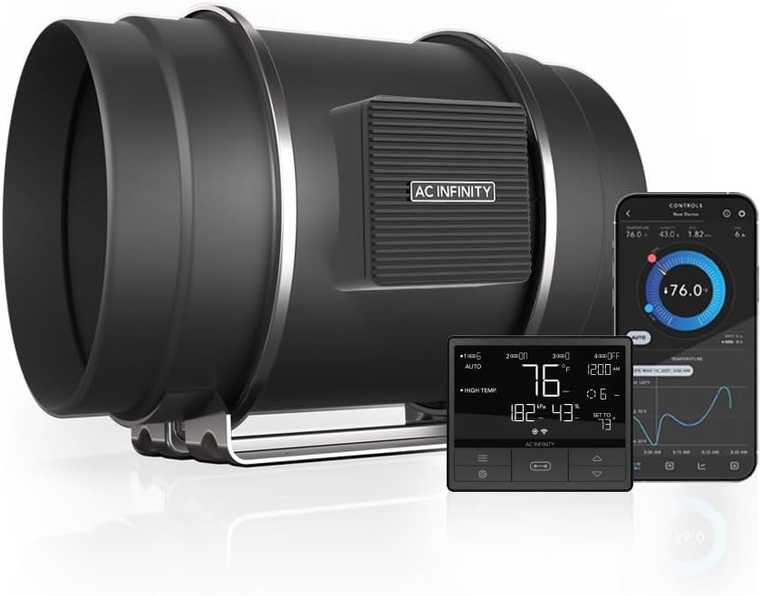 AC Infinity CLOUDLINE PRO T8, Quiet 8” Inline Duct Fan with Temperature Humidity VPD Controller, WiFi Integrated App Control - Ventilation Exhaust Fan for Heating Cooling, Grow Tents, Hydroponics
