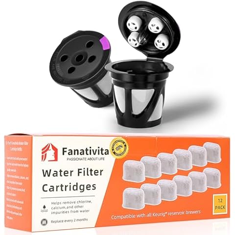12-Pack Water Filters and 2-Pack Reusable K Cups with 5 Holes (Bundled Product) Cover