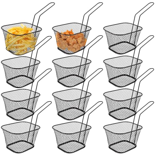 12 cestini per patatine fritte, piccoli cestini in acciaio inox con manico, per friggere, per servire, per patatine, gamberetti, anelli di cipolla