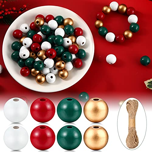Yookeer 240 Pcs Christmas Wooden Colored Beads, 16mm Large Hole with Twine