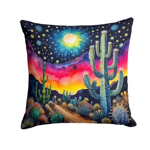 Caroline's Treasures DAC1986PW1414 Colorful Queen of The Night Cactus Fabric Decorative Pillow Machine Washable, Indoor Outdoor Decorative Pillow for Couch, Bed or Patio, 14Hx14W