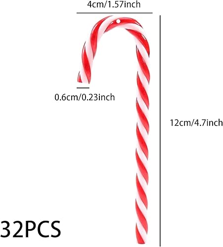 Miniatura 6 de 32 adornos navideños de bastón de caramelo de plástico para colgar en el árbol de Navidad, decoraciones para manualidades de Navidad, decoración de
