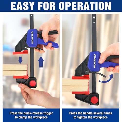 Image of WORKPRO 6 inch Clamps for Woodworking 2-Pack, Light Duty Wood Clamps | Quick-Release, One Hand 150 LBS Load Limit, Woodworking and DIY Projects
