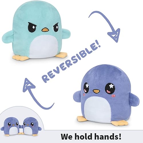 Miniatura 4 de TeeTurtle Pingüino Plushmate reversible morado estrellado azul claro enojado muestra tu estado de ánimo sin decir una palabra