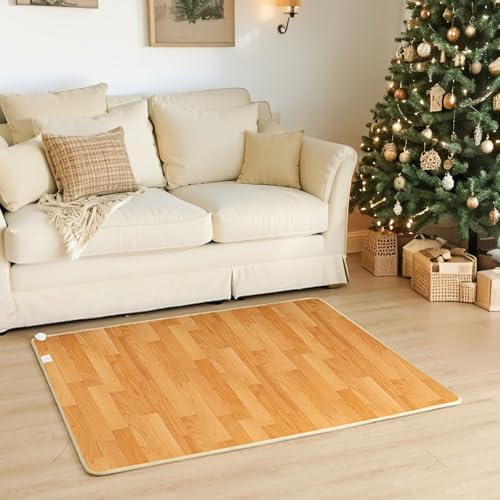 Tapis Chauffant à Motif Bois pour Noël – Tapis électrique Portable, réglage de température, antidérapant et étanche – Réchauffement Rapide, Silencieux et sécurisé(19.69"x78.74"/50x200cm)