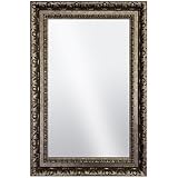 Raphael Rozen Hanging Framed Wall Mounted Mirror Vintage Antique Silver Brass Colored with Carvings