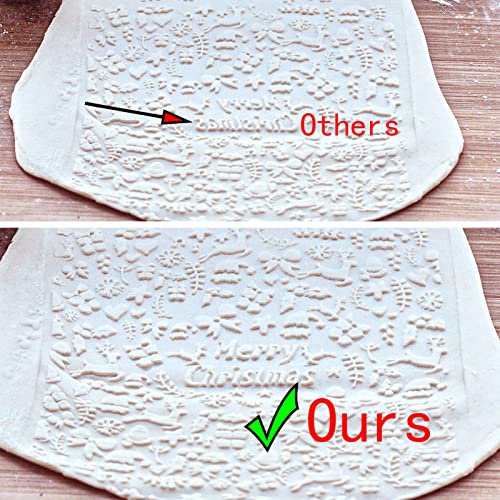 Cosybeau Embossed Rolling Pins For Baking, 17 Inch Large Wooden Christmas Rolling Pin With Designs Pattern, Best Gift For Wedding, Holiday, Mother, Friends (Merry Christmas) #TOP1