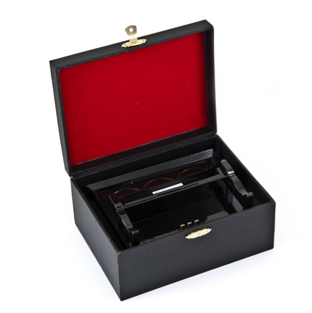 Miniaturowe 18 nuty muzyczne Hi - czarny błyszczący pianino pionowe z ławką - wiele piosenek do wyboru - All I Ask of You