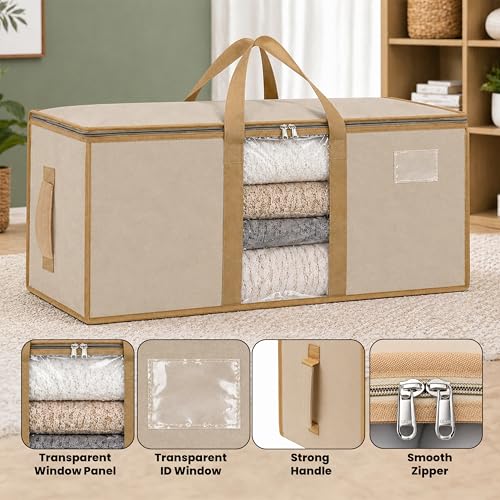 Image of Storite Jumbo Super-Size 78L Canvas Moisture Proof MultiPurpose Heavy Duty Storage Bag for Toys /Stationery /Blankets /Clothes /Moving Bag With Strong Reinforced Handles Rectangular | Cream (84x26x36cm)