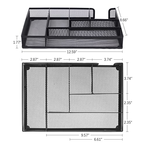 Rosrose Desk Drawer Organizer Tray, Metal Mesh Drawer, Office Drawer Organizer W/6 Compartment, Pen Pencil Desk Organizer Tray Desktop Storage Box For Office Home School, 12.6 X 8.7 X1.8In, Black #TOP5