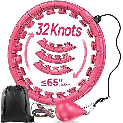 APzek 32 Knots Smart Weighted Exercise Hoop Plus Size, Adjustable Huula Hoop with Extra Links for Adults and Beginners, 2 in 1 Fitness Massage Non Fall Hooola Hoop with Spinning Ball - Pink Cover
