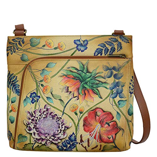 Anuschka Hand Painted Women’s Genuine Leather Crossbody With Front Zip Organizer & Rfid Card Protection - Caribbean Garden #TOP24