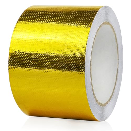 BOMEI PACK Ruban Adhésif Aluminium renforcé, doré 75mm x 20m Bande d'étanchéité Étanche Feuille, ruban d'aluminium de réparation, Ruban adhesif haute temperature pour la réparation, l'isolation