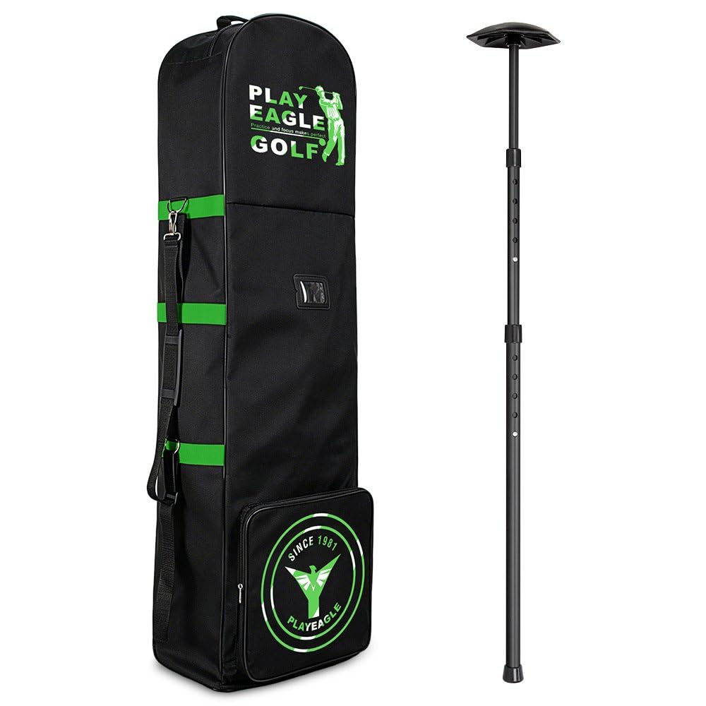 Golf-Reisetasche mit Rollen, wasserdicht, Grün + Golfbag-Stützstange