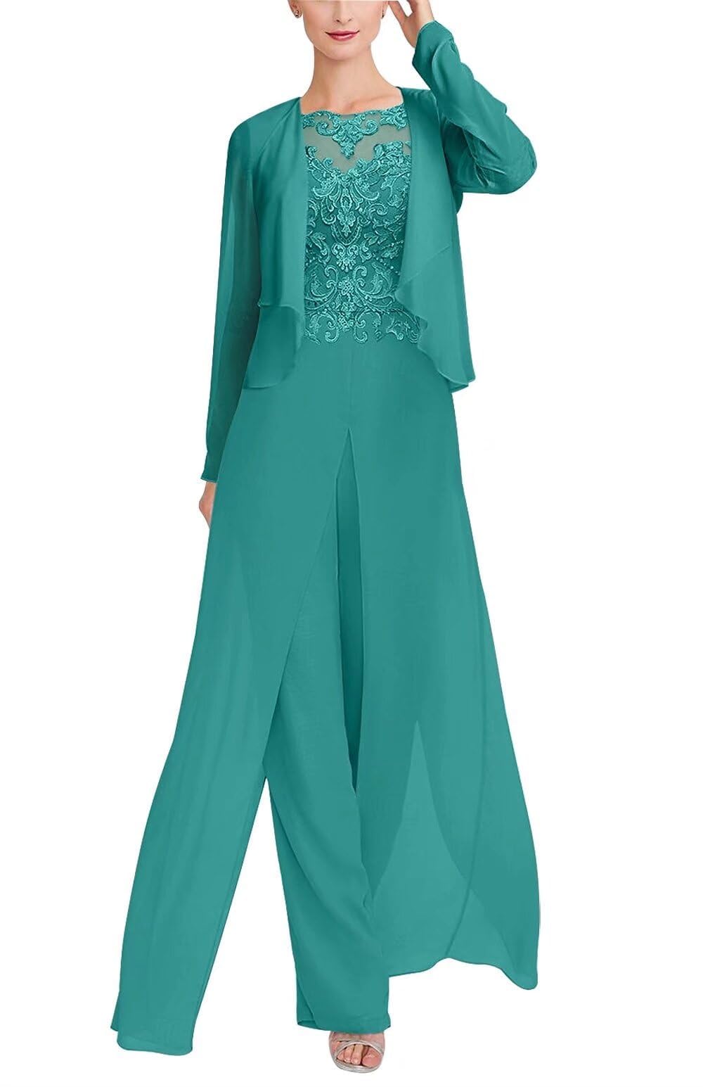 2 Pieces Lace Applique Jumpsuits Mother of The Bride Pant Suits for Wedding Guest - Formal Grandmother Pantsuit