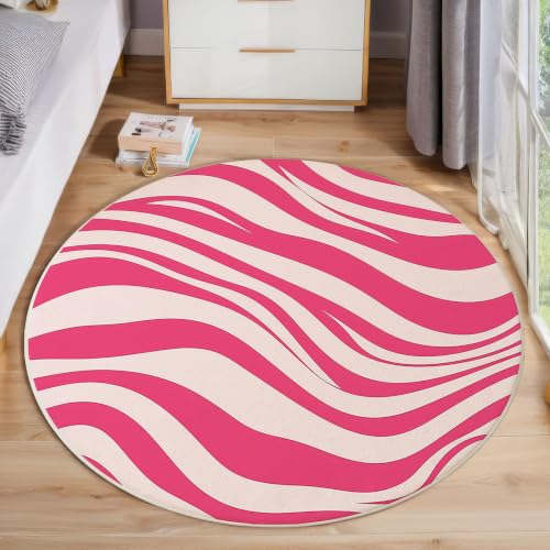 Tapis rond rétro 80cm lavable rose blanc pour chambre enfant et salon - 4