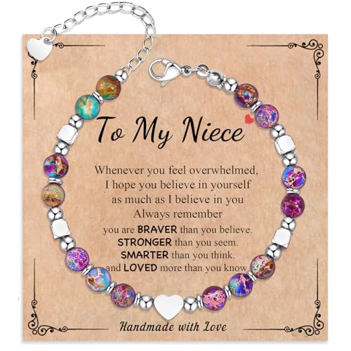 Image of Gifts for Women & Girl, Healing Natural Stone Beads Heart Bracelets with Quote Card, Back to School Valentines Mothers Day Graduation Christmas Birthday Gifts