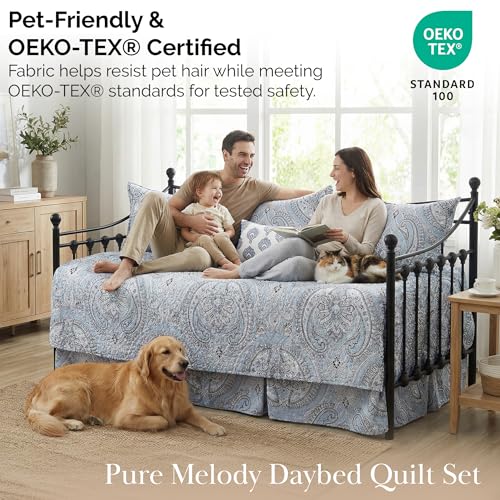 Image of Southshore Fine Living, Inc. Twin Daybed Covers, Boho Bedding Set, Boho Daybed Cover Set, 3 Pillow Shams, 1 Bedskirt, 1 Throw Pillow - Twin Day Bed Covers, Day Bed Bedding Sets, Pure Melody Aqua