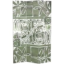 Red Lantern 6 ft. Tall Double Sided Vibrant Echoes Canvas Room Divider, Green Oliva