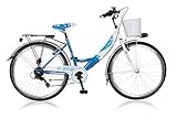 24 Zoll Cityfahrrad 6 Gang Shimano - Alu Felgen - Gewicht: 16 kg - Farbe: Weiss - Blau