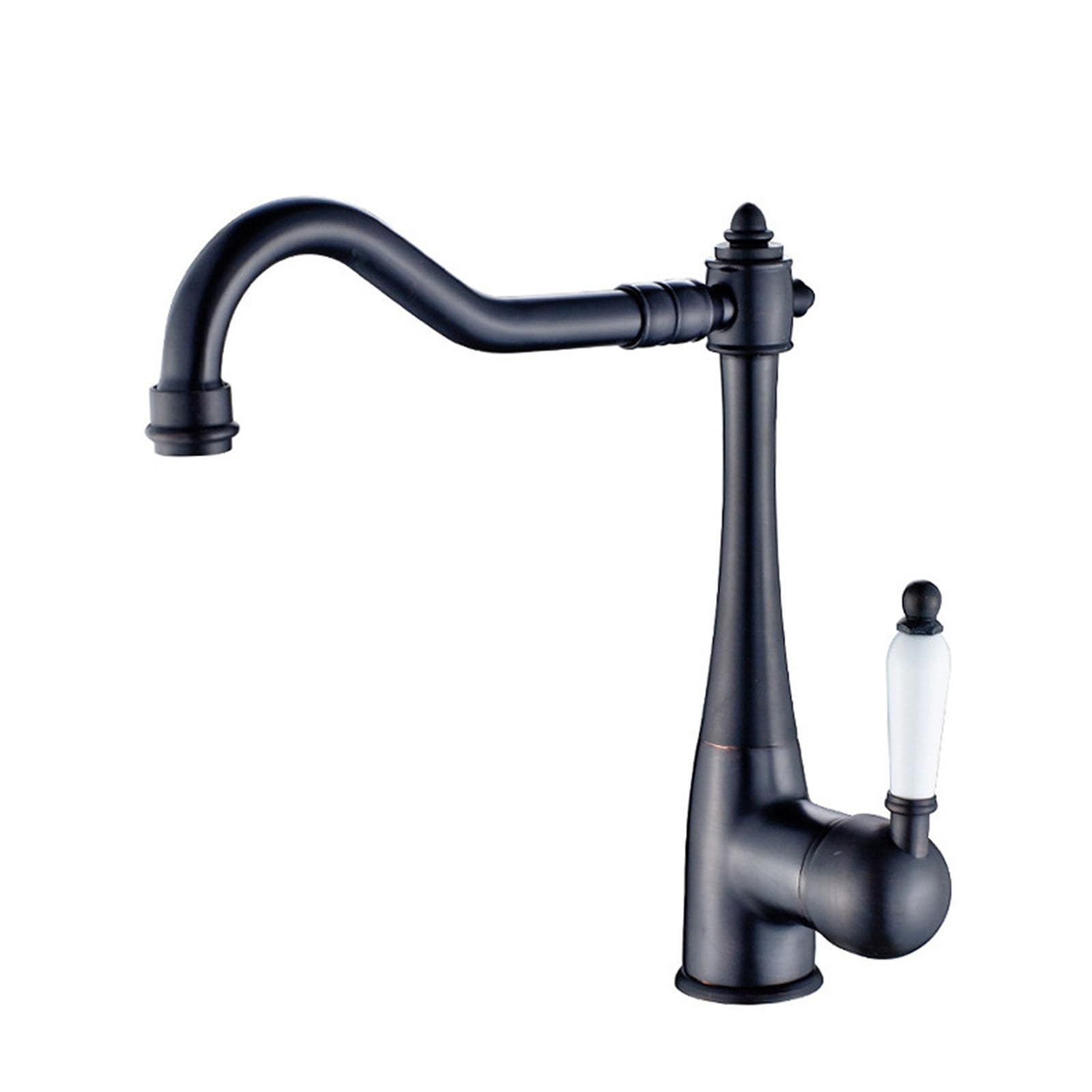 ASerZenith Vintage Single Handle Bathroom Faucet,Brass Kitchen Faucet Hot Cold Mixer Tap,Antique Vessel Sink Faucet With Ceramic Handle(Black Vintage)