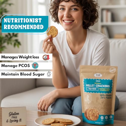 Image of NIHKAN Bajra Millet Crackers - Gluten free | No Maida | High protein | High Fibre - Handmade & baked | Healthy Millet snack | Chai time guilt free snacks - No Preservatives & No Baking soda - 100g (Bajra Methi Flavour)