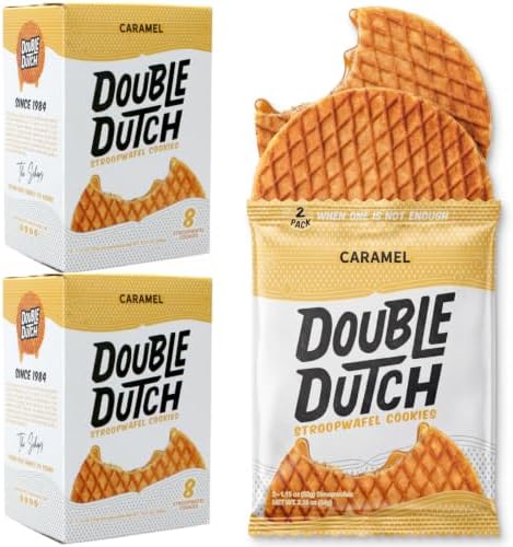 Double Dutch Stroopwafel Cookies – 2 Pack - 16 Waffles – Caramel, Blueberry, Vanilla, Chocolate Salted (16 Count, Caramel)