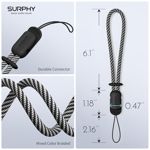 Image of SURPHY 2 Pack Phone Lanyard, Phone Wrist Strap for Case, Camera Wrist Strap | Ultra-Light 2-Color Braided Phone Strap, Cellphone Charm Strap, Anti-Lost Wrist Lanyard for Women and Men, Black Black