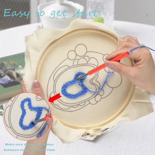 Image of YFWLMNY Rug Hooking Green and Blue,Moss Punch Needle Kit,Moss Landscaping Series DIY Kit Including Embroidery Hoops, Punch Needles, Scissors, hot melt Glue and Wool