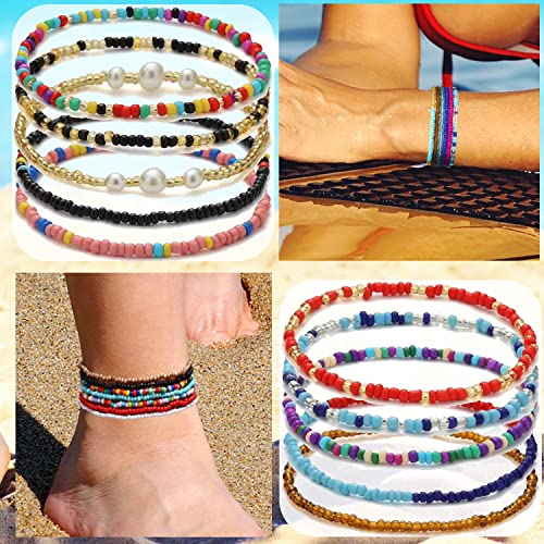 Taouzi Beaded Anklets for Women Handmade Boho Beaded Ankle Bracelets Colorful Beads Foot Anklets for Women2