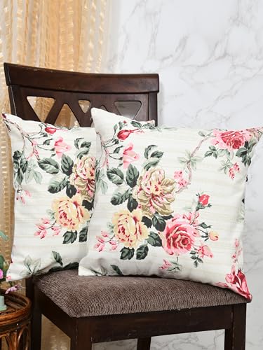 Image of Clasiko Premium Duck Cotton Decorative Throw Cushion Covers for Sofa Living Room ; Set of 5; 18x18 Inches; Floral Nest
