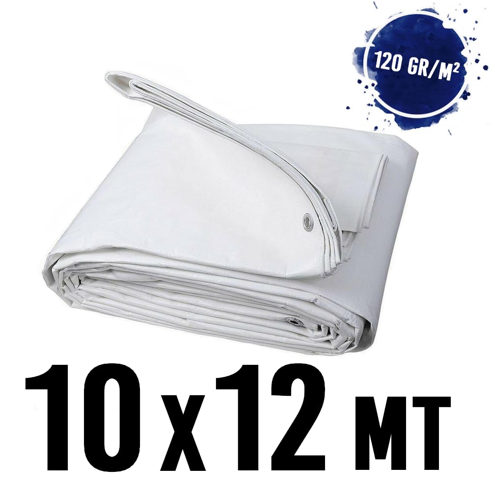 3S SuperSamaStore Telo Impermeabile Occhiellato, Telone per Copertura Esterni, Resistente, per Giardino, Gazebo, Tendone, Telo Tenda Impermeabile, 120 Grammi/Metro Quadro, 10 x 12 Metri, Bianco