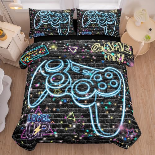 RUPSLO 5Pcs Gaming Comforter Set, Blue Lighting Effect 3D Gaming Contoller Themed Printing Gaming Bedding Sets for Kids Teen Boys,Twin Comforter Sets for Boys by RUPSLO - Used condition - US$18.57