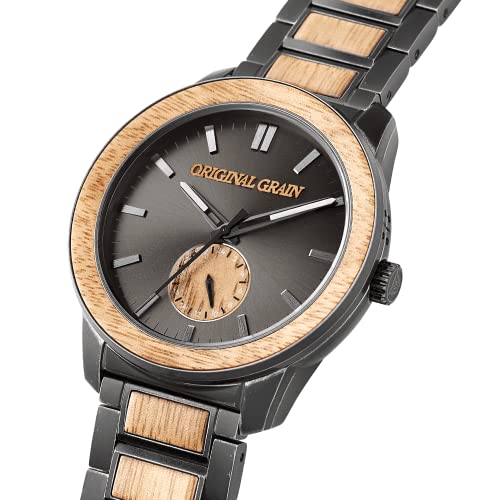 Original Grain Men's Hawaiian Koa Stonewashed 46Mm Analog Watch | Barrel Collection, 316L Stainless Steel, Adjustable Watch Band | 5Atm Water-Resistant, Scratch-Resistant | Fashion Wrist Watch For Men #TOP3